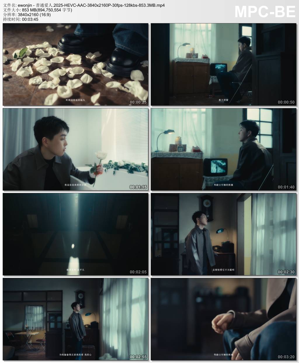 ewonjin - 普通爱人.2025-HEVC-AAC-3840x2160P-30fps-128kbs-853.3MB官方MV_高清MV